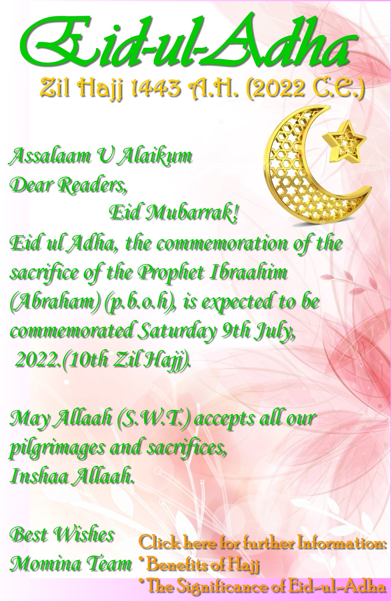 Click here for more information on Ramadaan and Eid.