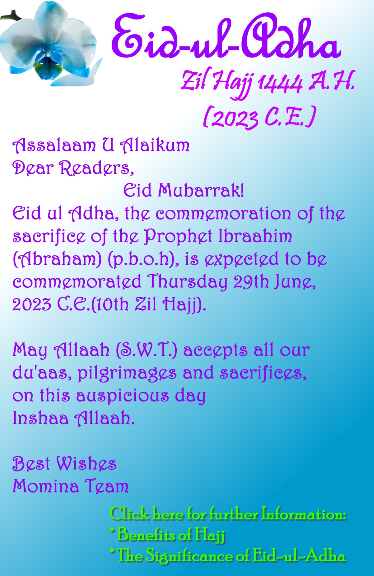 Click here for more information on Ramadaan and Eid.